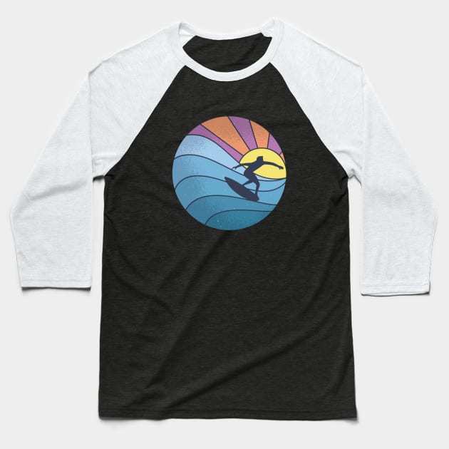 Retro Vintage Surfer with Sunset Baseball T-Shirt by LR_Collections